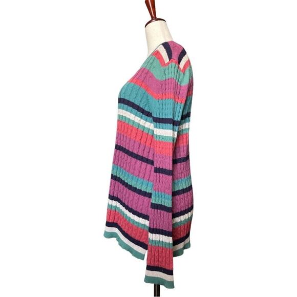 Soft Surroundings Cable Knit Silk Cashmere Blend Striped Sweater Top Crochet M - Picture 3 of 9